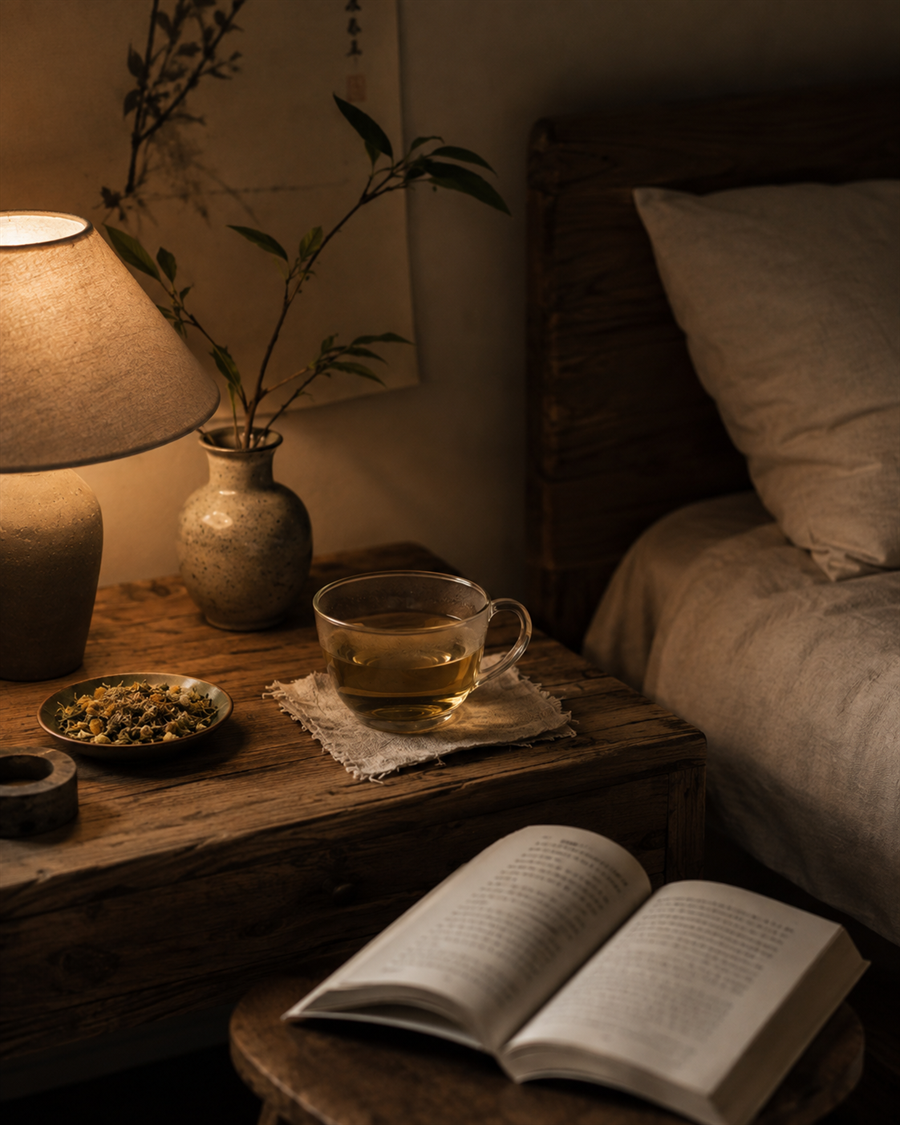Ritual noturno An Mian em ambiente calmo e acolhedor