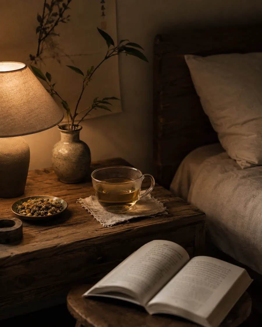 Ritual noturno An Mian em ambiente calmo e acolhedor